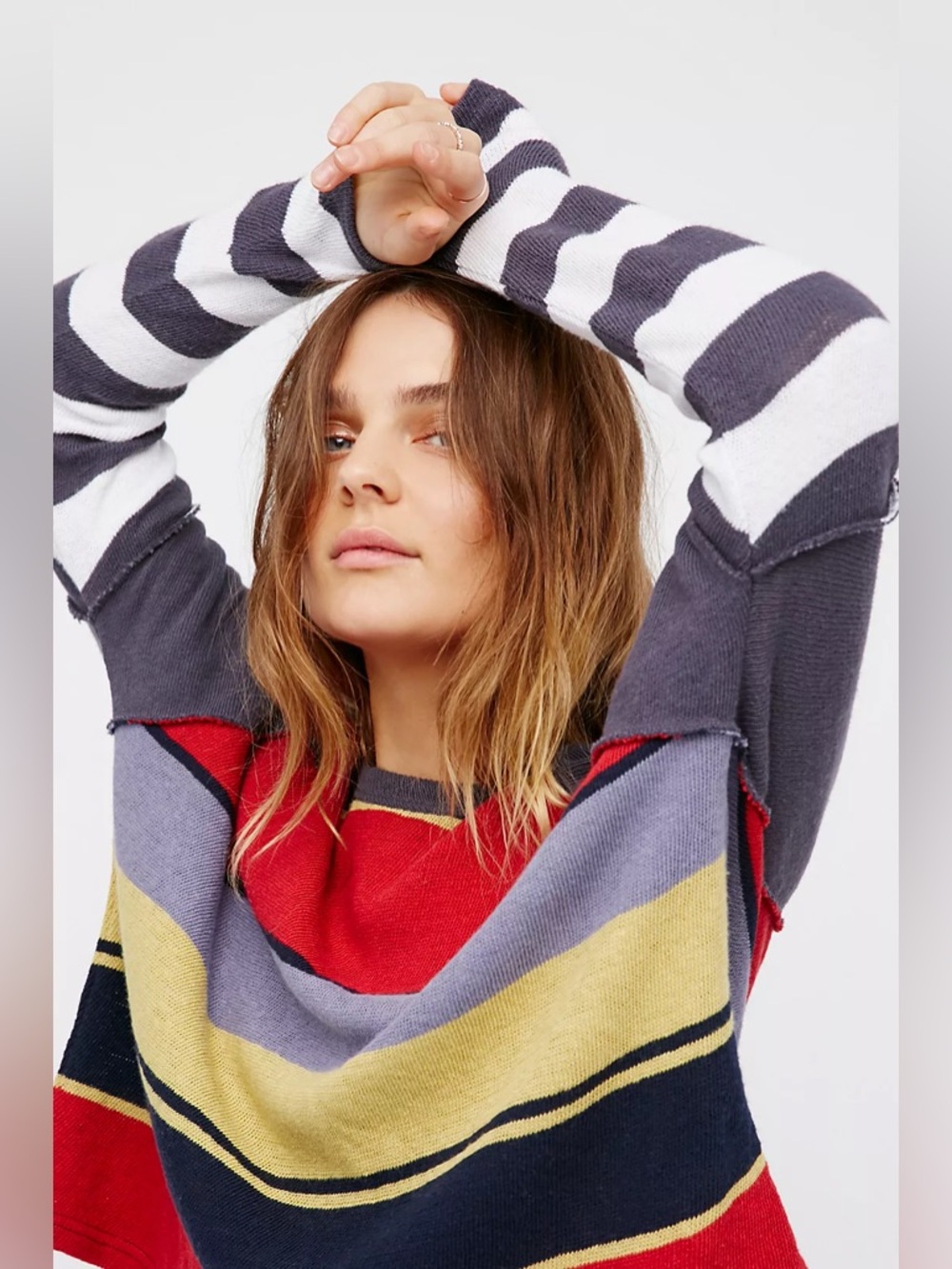 Free people Sunny Side Striped Long Sleeve Tee Size M retro boho chic NWT 70s - Picture 11 of 11
